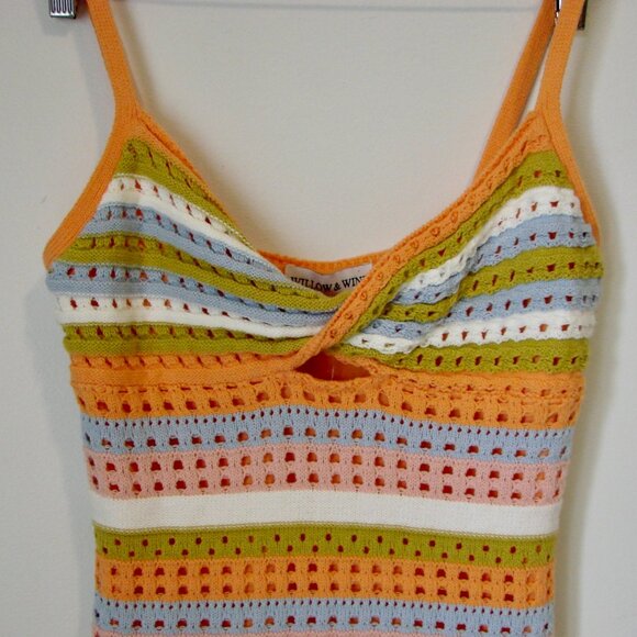 Crochet Dress Knit Tank Sleeveless Orange Pink Blue Green Stripes NEW NWT  XS - Picture 4 of 16
